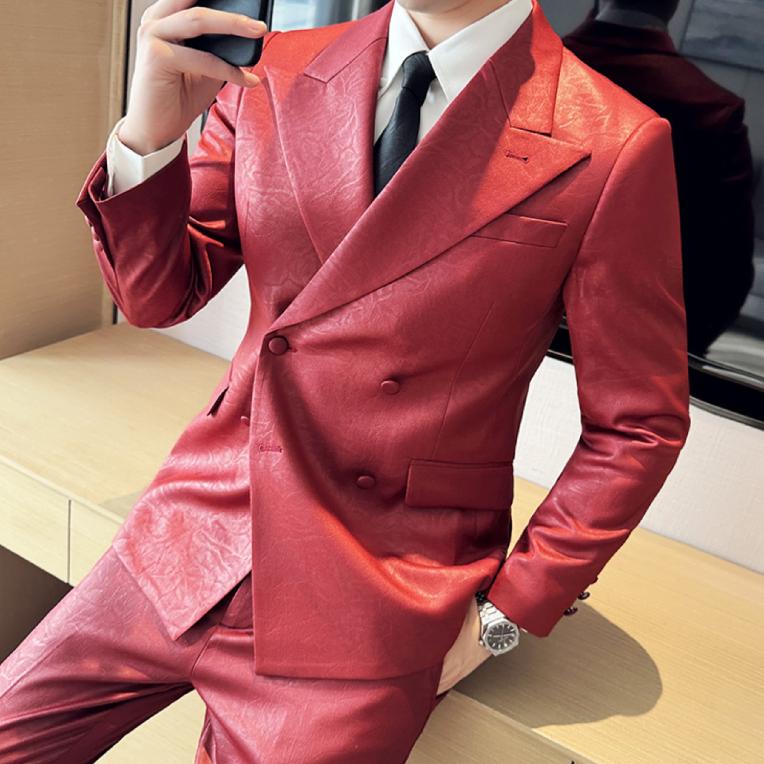 ダブルブレストフェイクレザースーツ(3color) M0699