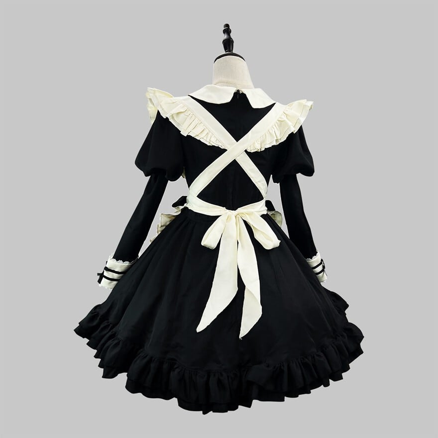クラシカルメイド ワンピース 黒白フリルエプロン メイドカフェ