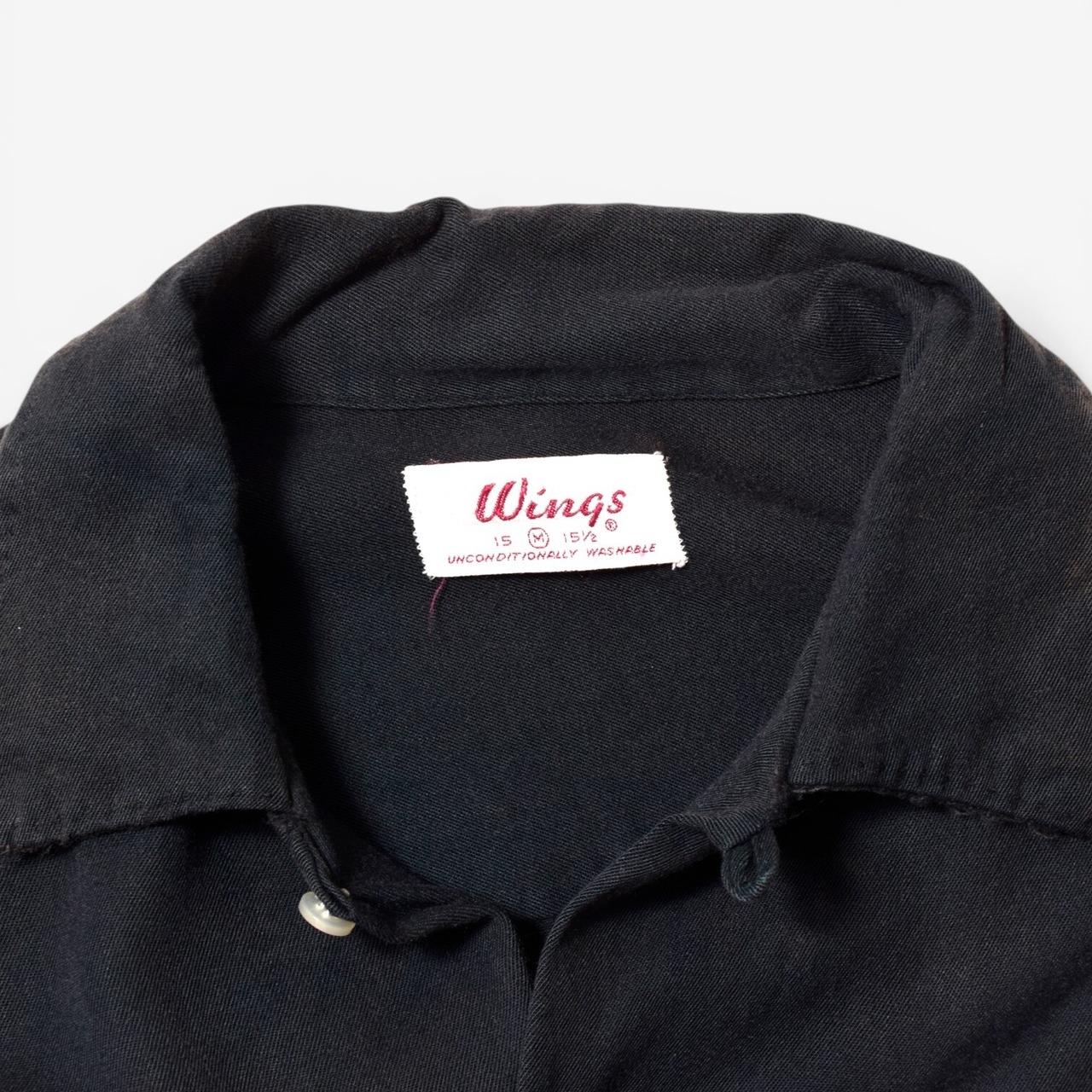 50s Wings USA製 レーヨン オープンカラーシャツ ブラック