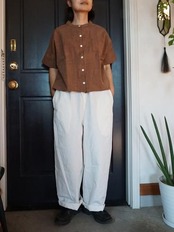 ヤンマ産業 会津木綿スタンドカラーシャツ ダークチョコ丈5㎝+