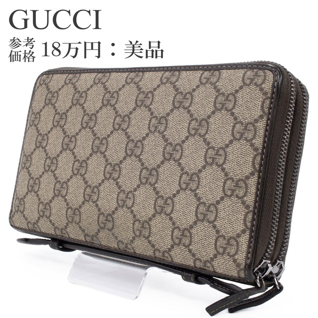 本物 送料無料 グッチ 長財布 ダブルファスナー トラベルケース メンズ レディース ベージュ ハンドル付き 大きい GGロゴ マーク 綺麗 C239