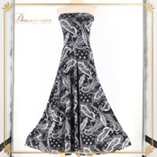 フラダンス 衣装 ワンピース ドレス ブラック系 KHARIS ANGEL ペイズリー柄 ハワイアン アロハ レッスン 練習 フラ ダンス ホワイト系 黒 白 モノクロ モノトーン フレアスカート 華やか 上品 大人っぽい おしゃれ おしゃれなデザイン ステージ カジュアル