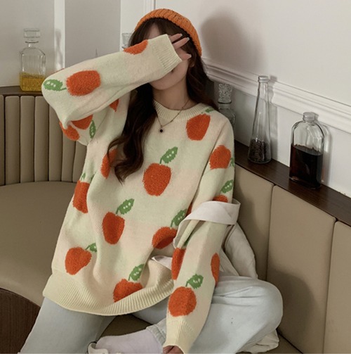 ✞フルーツプリントプルオーバーセーター ニット ジャケット ウィンター大人女子☆秋冬✞ゴスロリ SM ミリ 甘ロリ クラロリ 和ロリ エレガント 黒ロリ 姫ロリ 華ロリ BB-BB17664568616