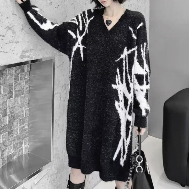 Thorn art knit dress C0731
