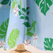 フラダンス 衣装 ツーピース セットアップ 上下セット ブルー系 チューブトップ プルメリア柄 モンステラ柄 かわいい 華やか 鮮やか 爽やか 明るい 水色 緑 ハワイアン アロハ ハワイアンプリント フラ ダンス レッスン 練習 デザイン おしゃれ