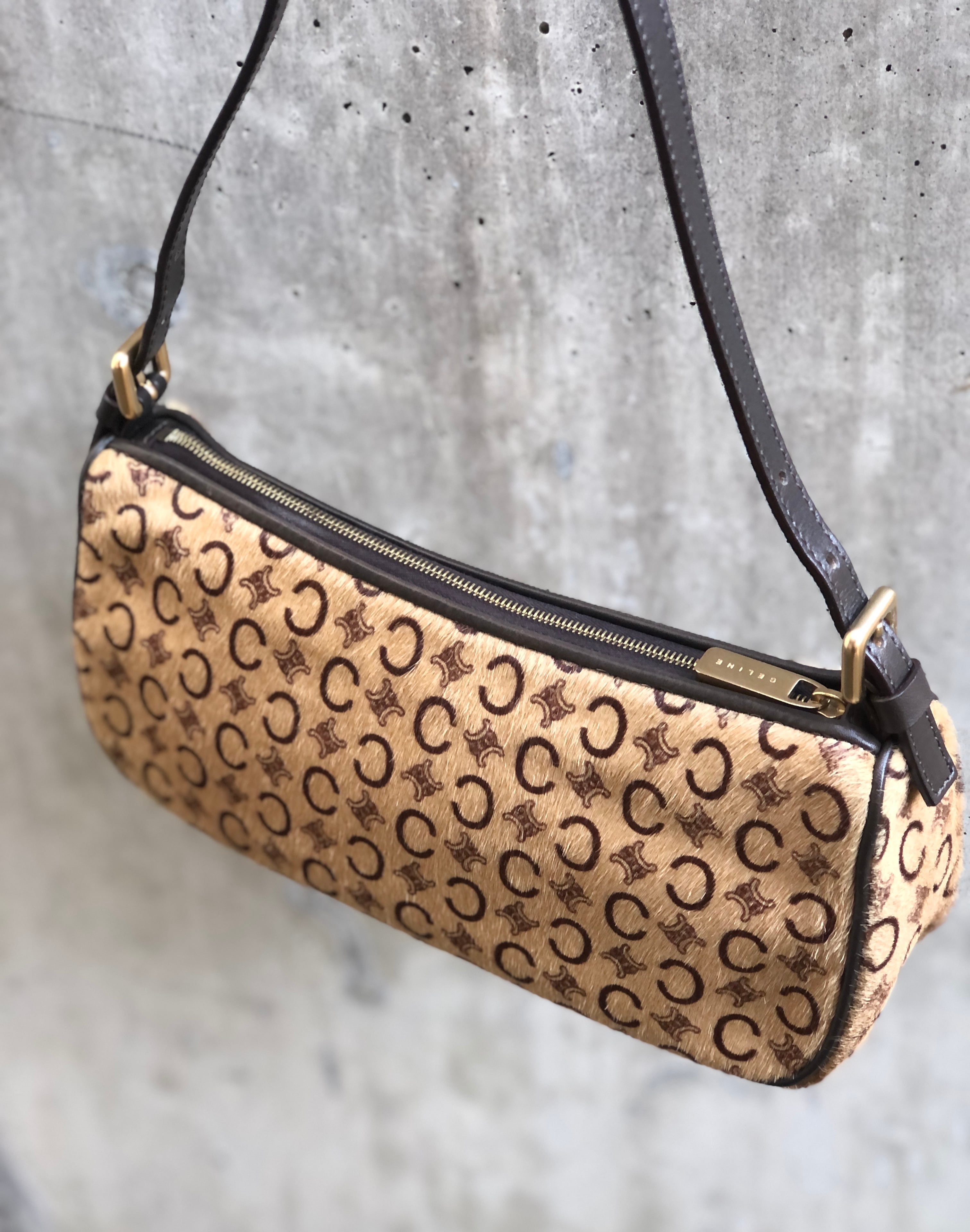 CELINE セリーヌ Cマカダム ハラコ セミショルダー ハンドバッグ