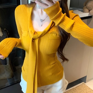 3色/ボウタイリブニットトップス ・13391 3色/ボウタイリブニットトップス ・13391