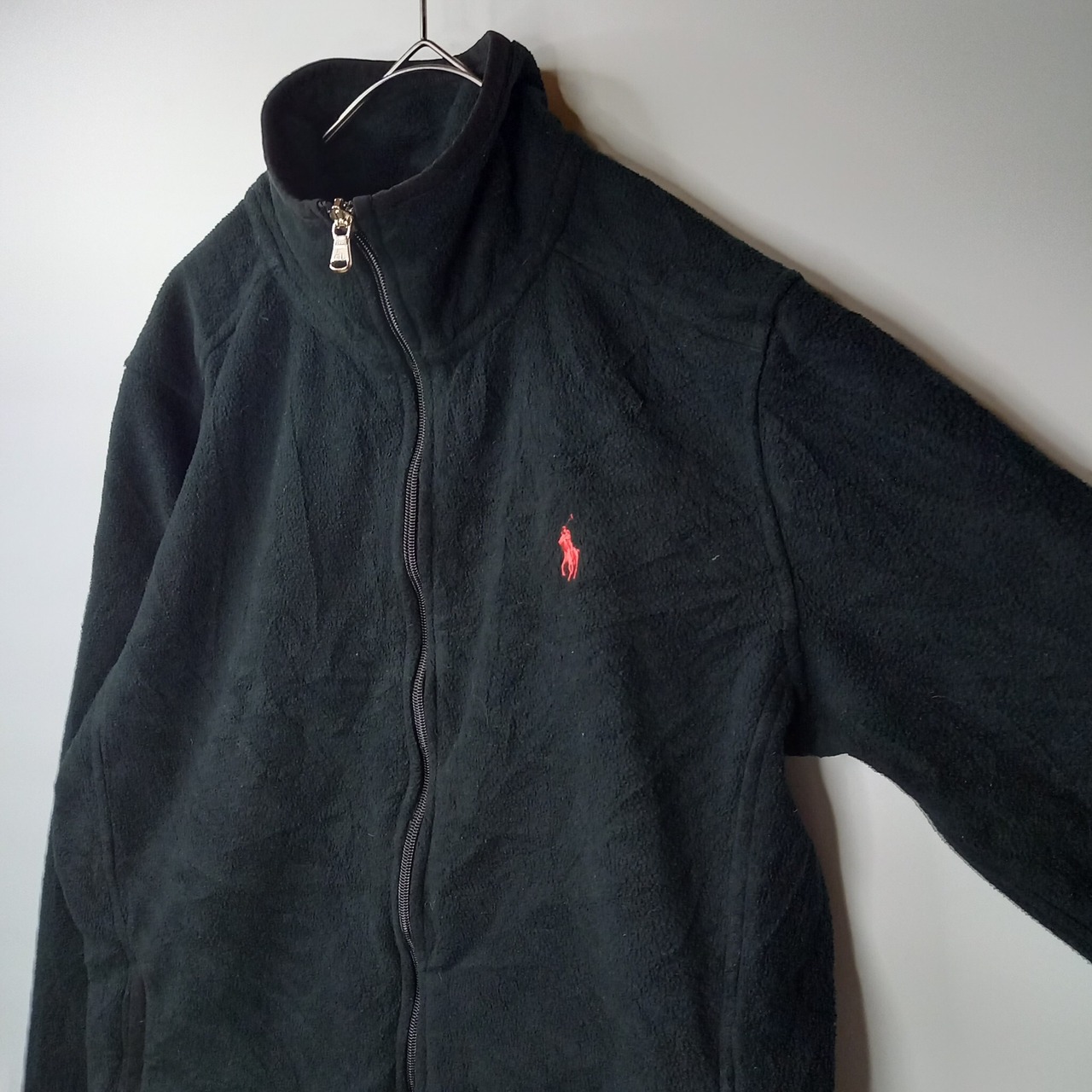 ラルフローレン　ポロゴルフ　スタンドカラー　フリース　ジャケット　刺繍ロゴ　黒