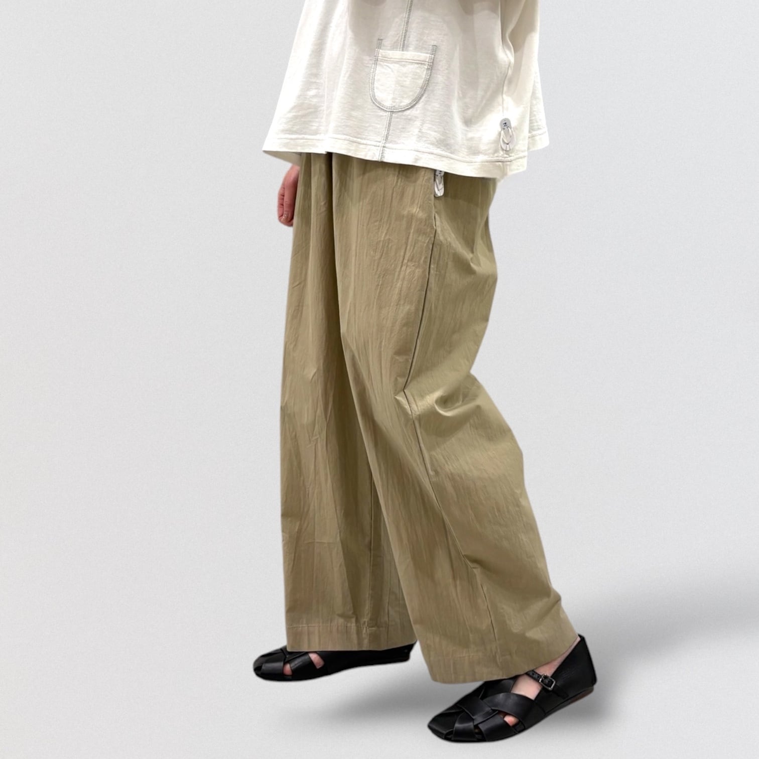 kapital ムラ染　クリーム色 ワークパンツ レザー付き vm typewriter x hexagonal paisley wide straight pants | CoCo Cuore