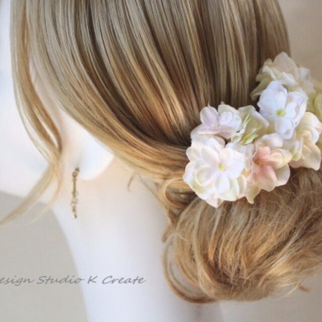 ウェディングに♡優しい色の八重の紫陽花のUピン（GNPK　L:３本セット）　結婚式　成人式　 紫陽花　ブライダル　ウェディング 　髪飾り