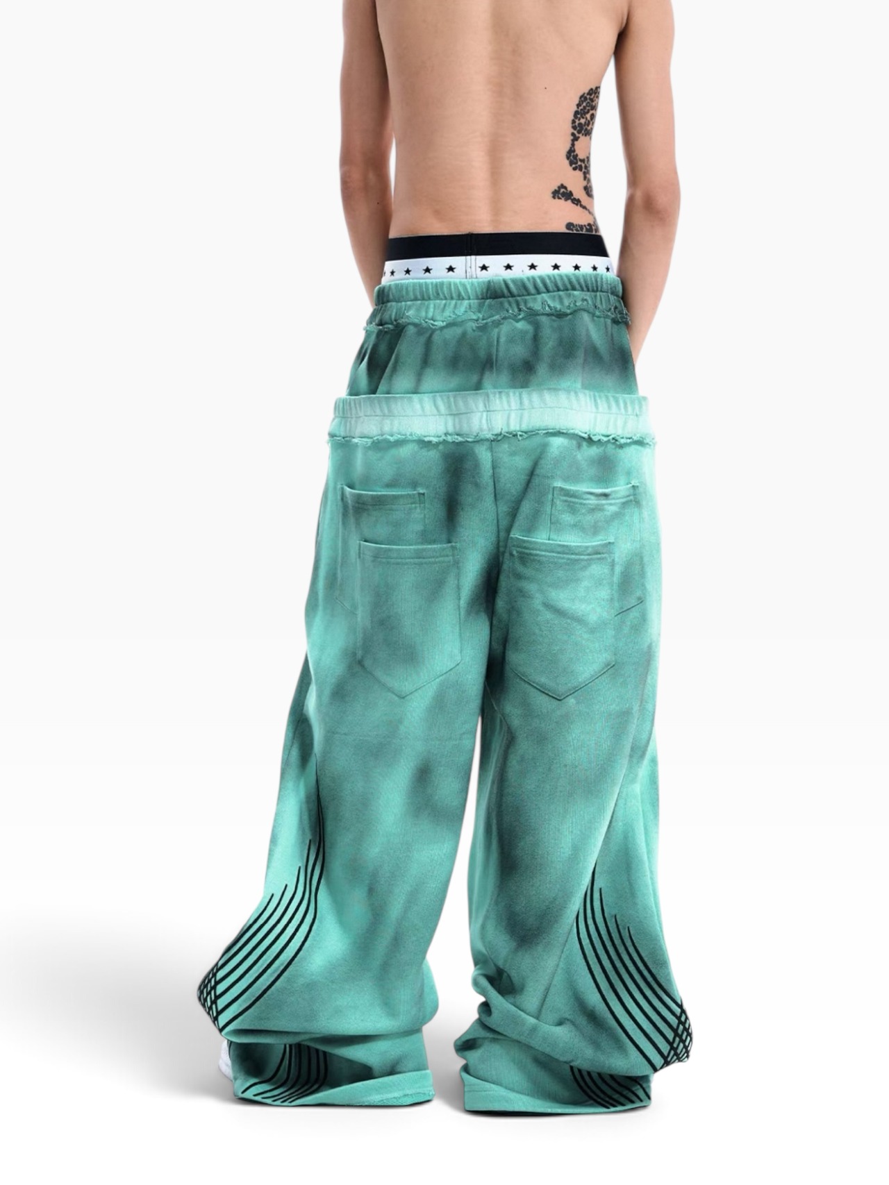 【STARTEXCEEDEND】DOUBLE WAIST EMBROIDERED WIDE LEG SWEATPANTS