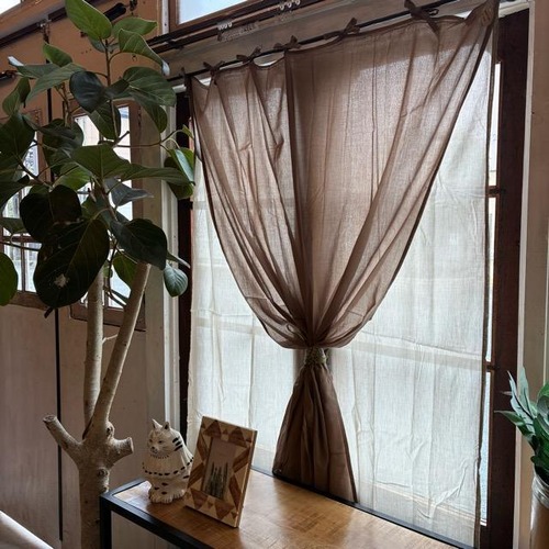 India Cotton voile double curt ains Gray 100×130cm　　インド 　コットンボイルダブルカーテン 　グレー　腰高窓カーテン　レー スカーテン
