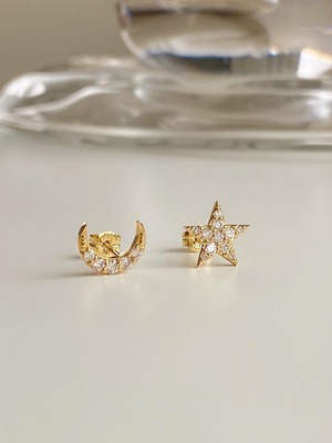 K18 star & moon earring