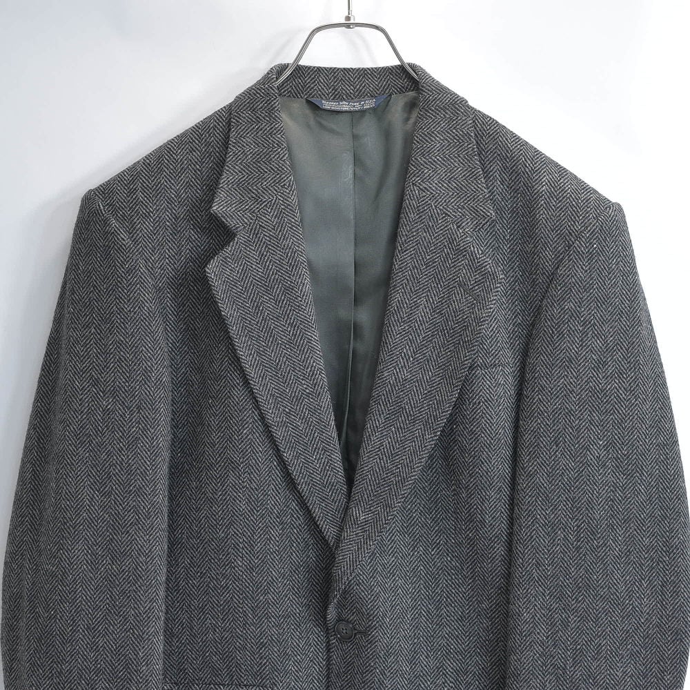 90s USA製 LANDS' END ランズエンド ヘリンボーン ストライプ ウール テーラードジャケット ヴィンテージ ビンテージ アメリカ古着 メンズL相当