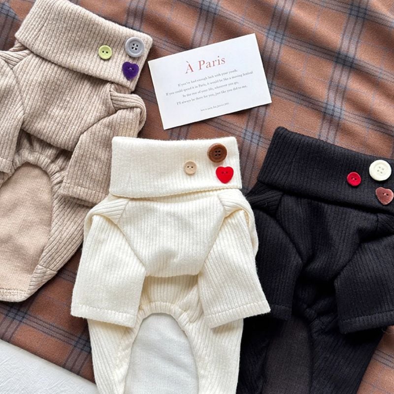 アクセントボタン付タートルネックセーター 犬服 00960