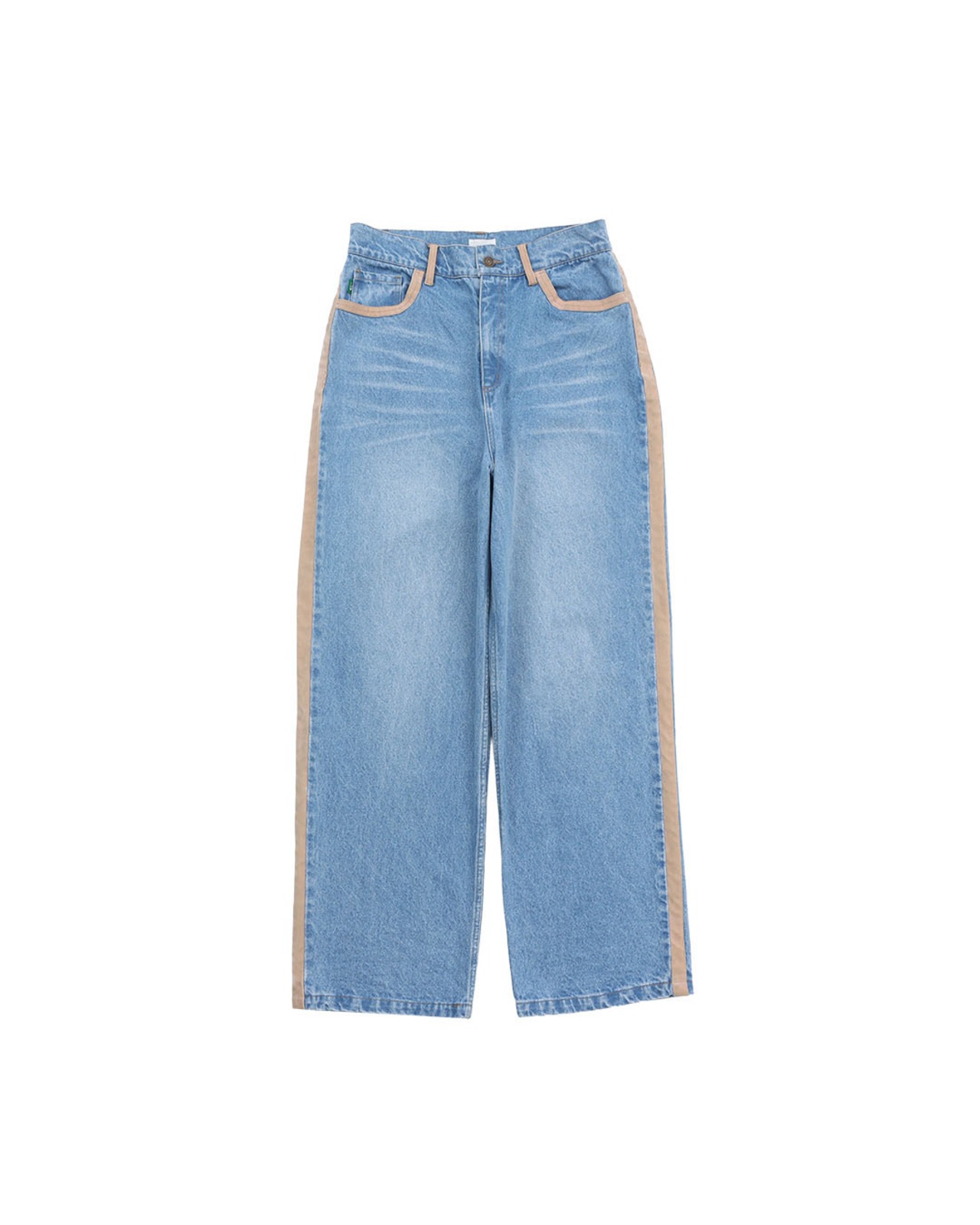 【#Re:room】SUEDE-TRIM HIGH WASTE WIDE DENIM PANTS［REP333］