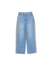 【#Re:room】SUEDE-TRIM HIGH WASTE WIDE DENIM PANTS［REP333］