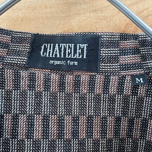 【CHATELET】日本製 ノーカラー 柄シャツ 総柄 長袖シャツ 春物 古着