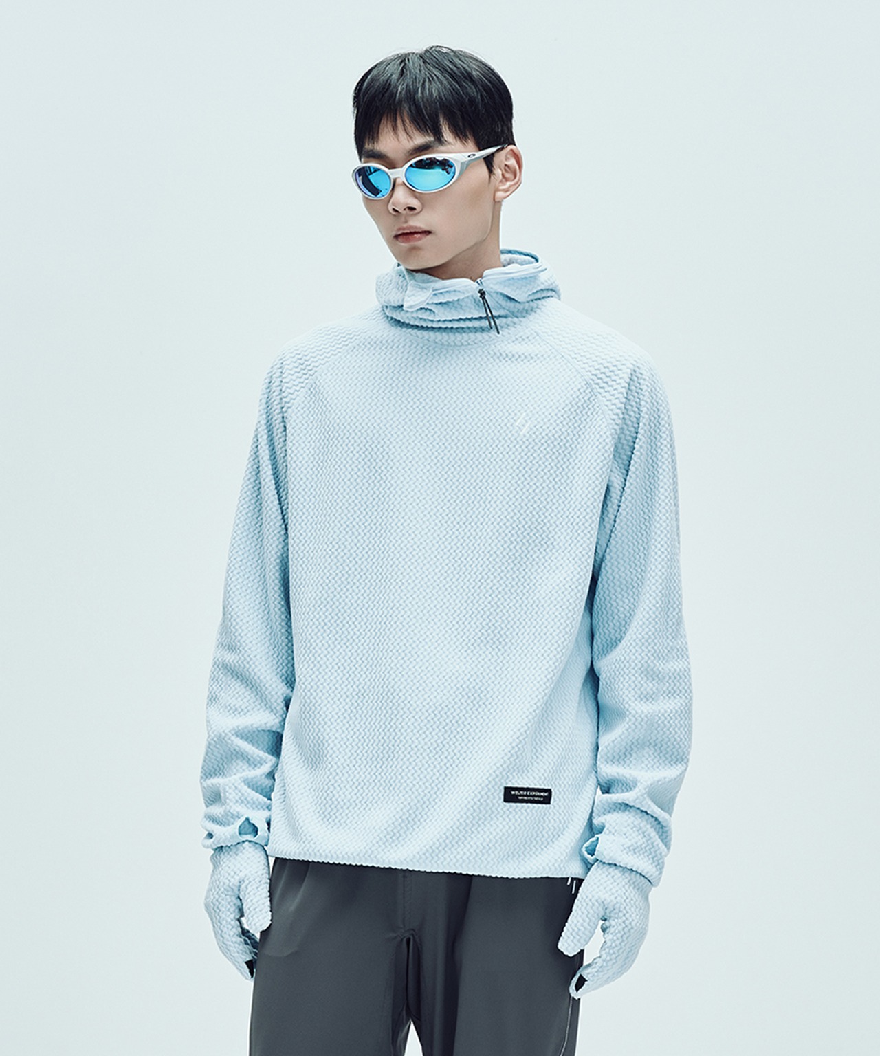 CALORA FLEECE HOODED PULLOVER_SKY BLUE