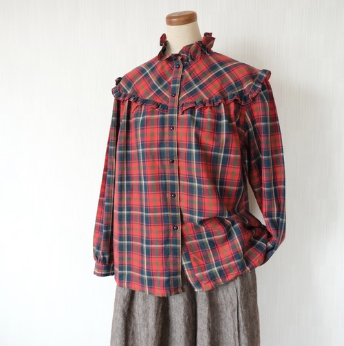 タータンチェックブラウス（リネンミックス）