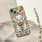 受注生産 iPhoneケース 白いうさぎと花の民芸柄｜うさぎモチーフ PSYF020D