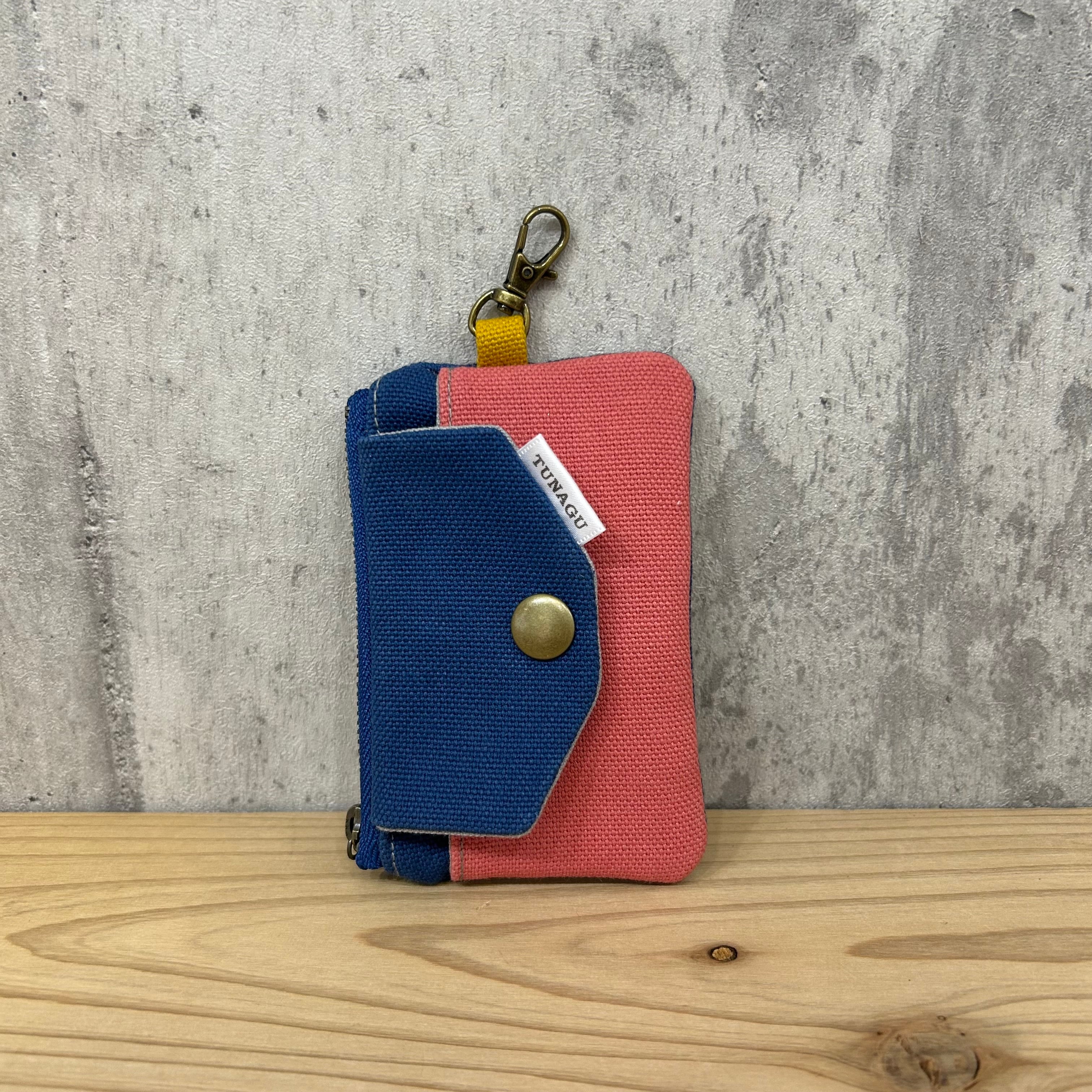 .+*Mini Wallet / カードや小銭、お札入れに【紺×カラクレナイ