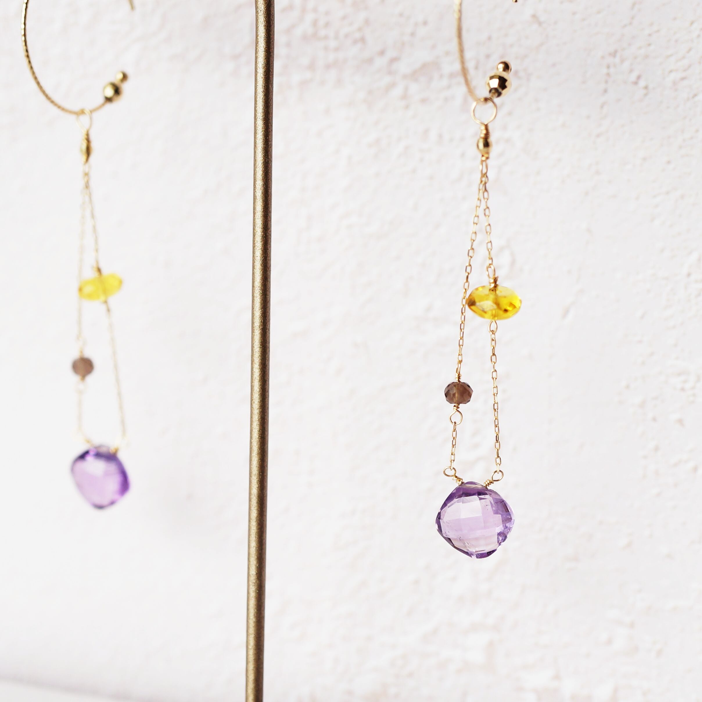K10 Amethyst Charm 天然石 アメジスト 華奢 きれいめ ピアス イヤリング チャーム Damie K10 Amethyst Charm 天然石 アメジスト 華奢 きれいめ ピアス イヤリング チャーム Damie