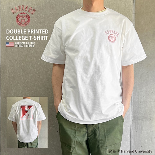 HARVARD ハーバード DOUBLE PRINTED COLLEGE T-SHIRT ビッグシルエット カレッジ Tシャツ 5.6oz バックプリントT メンズ レディース カレッジ ロゴ アメカジ スポーツ アイビー リーグ ブランド