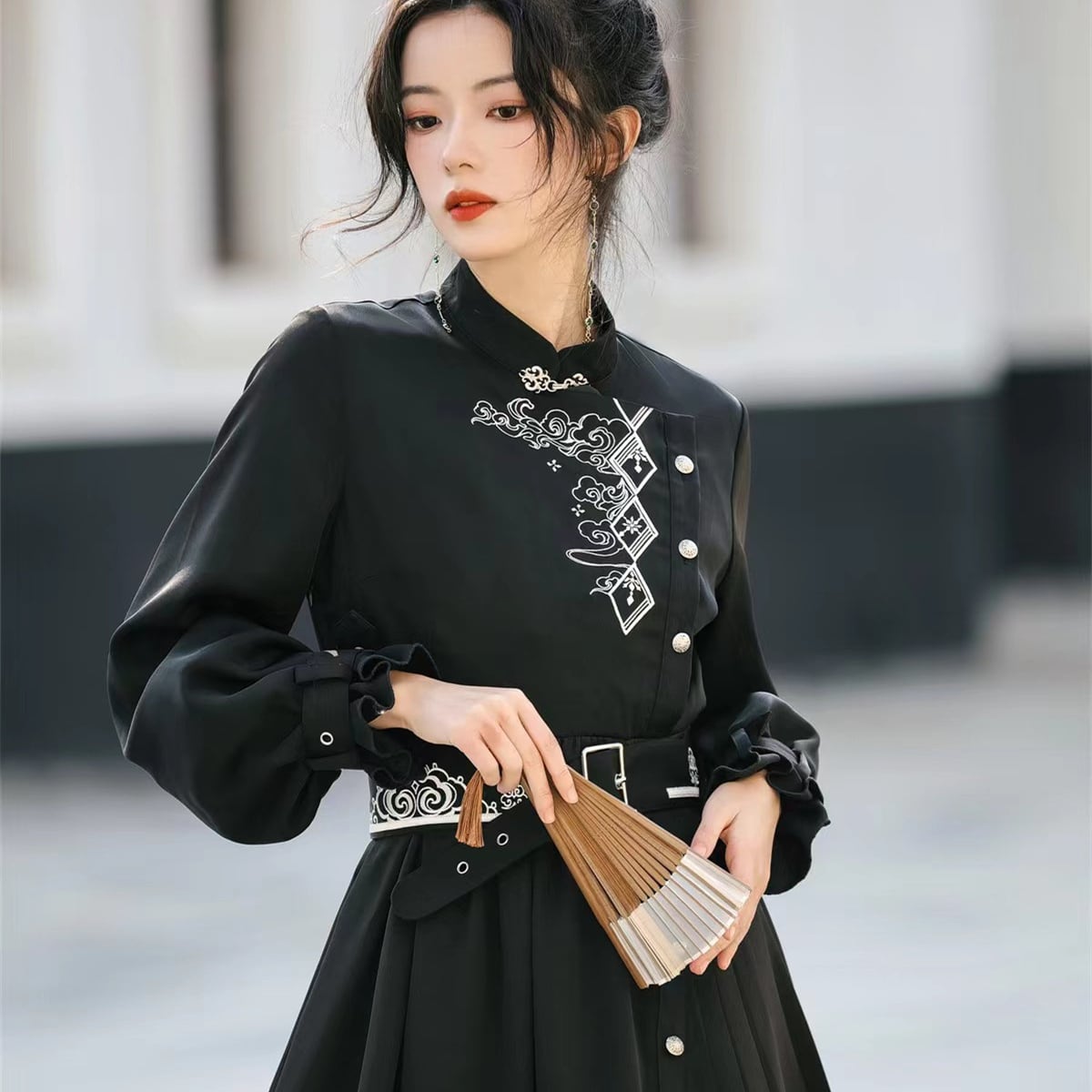 之】☆チャイナ風ワンピース☆ブラック チャイナドレス 中華服 之】☆チャイナ風ワンピース☆ブラック チャイナドレス 中華服