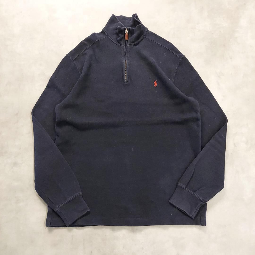ポロバイ ラルフローレン ニット 古着 ハーフジップ 90s M 紺 16342