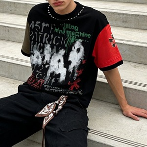アシンメトリーカラーペイントライクＴシャツ 1col   A00174