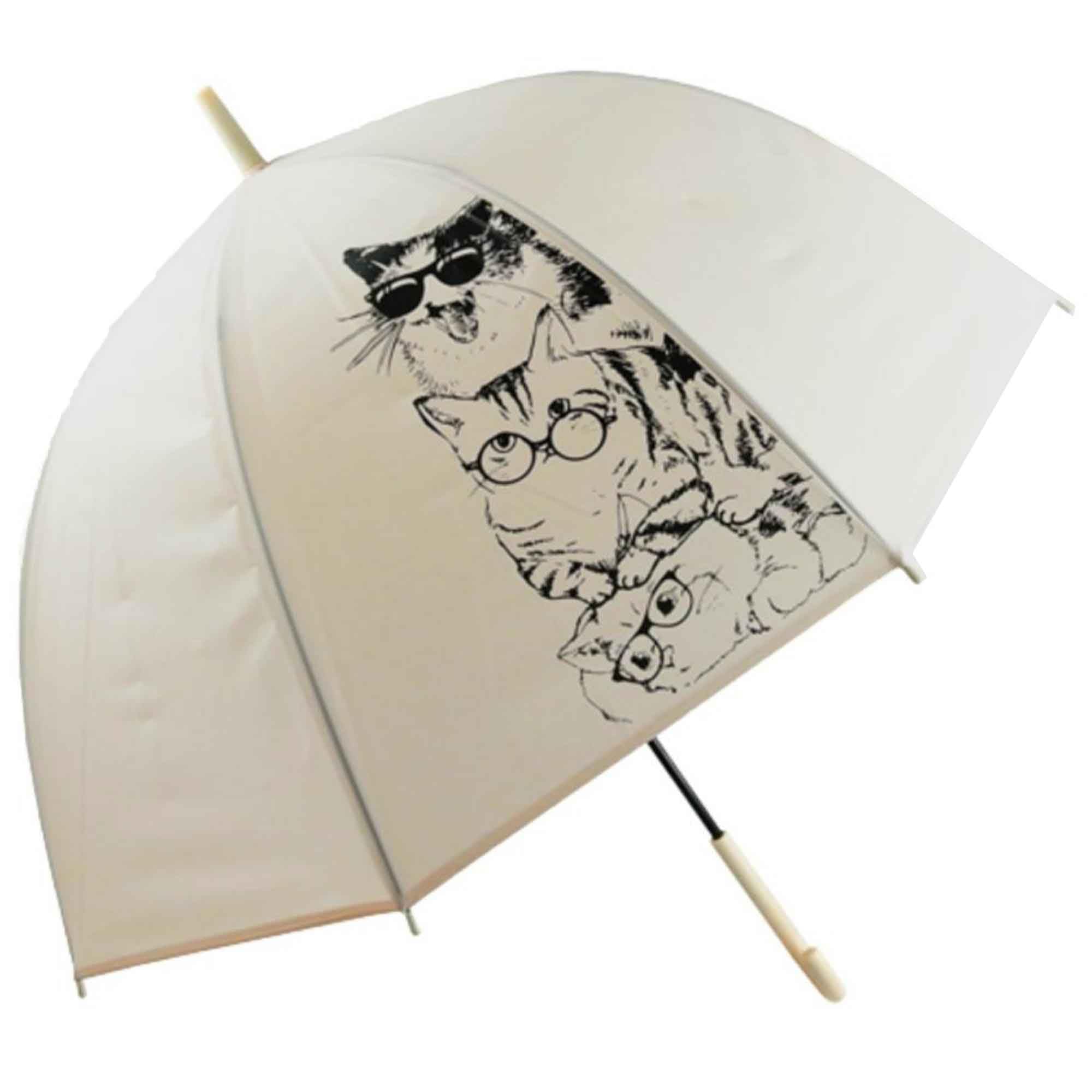 【在庫処分】ベーシックスタンダード 長傘 レディース ドーム型 大きい 65cm 軽量 手開き 丈夫 耐風 グラスファイバー骨 かわいい 猫 ワンポイント ベージュ