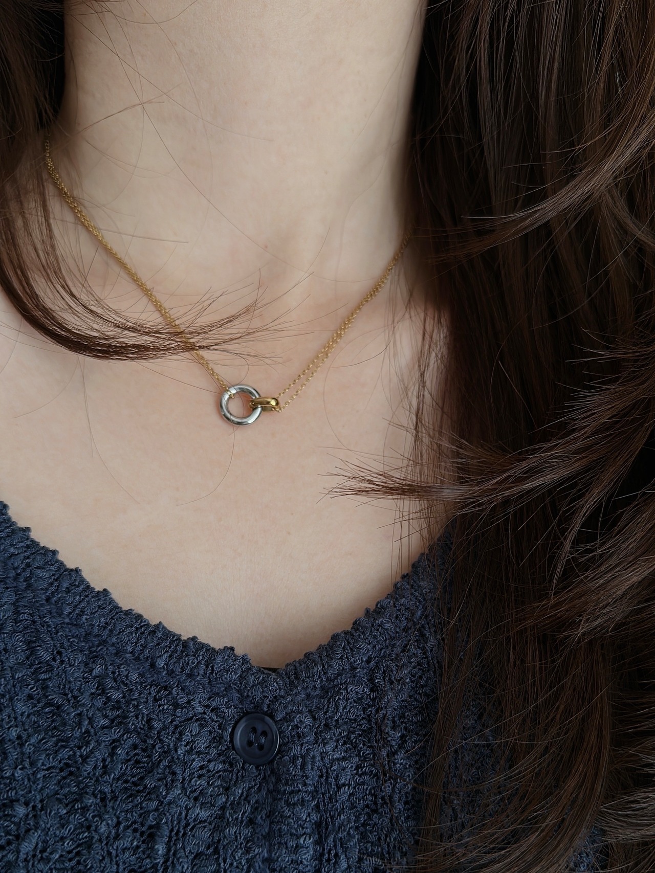 SS ツーカラーリングネックレス