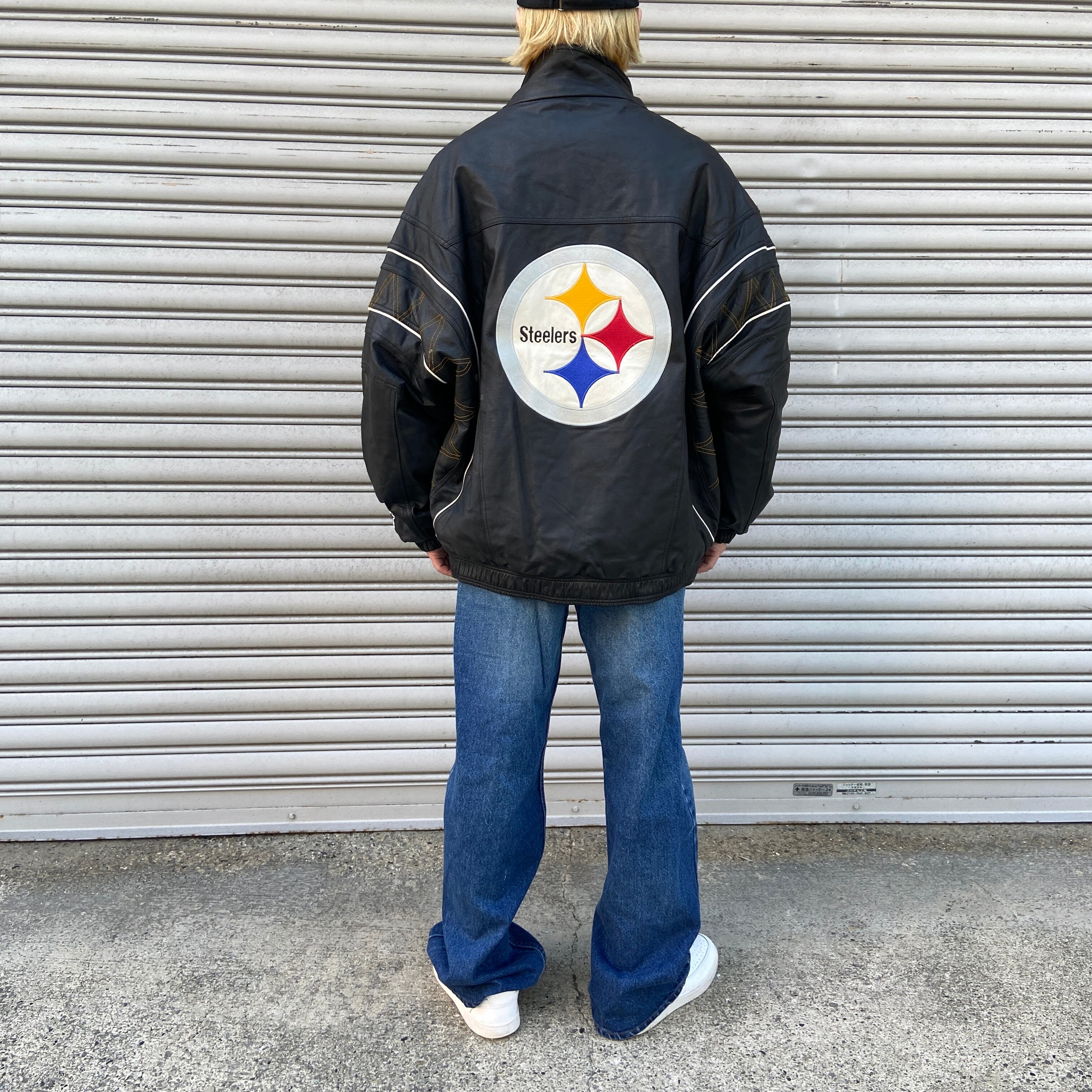 送料無料』90s ピッツバーグスティーラーズ オールレザーブルゾン