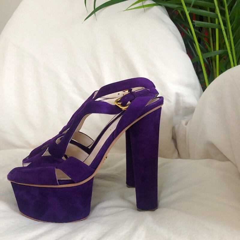 プラダパープルベルベットチャンキーハイヒール (PRADA Purple Velvet Chunky High Heels)