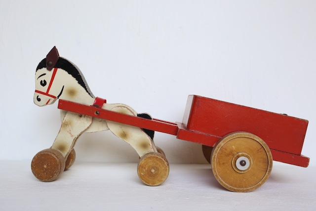 フランス アンティーク ヴィンテージ おもちゃ 木製の馬車 N-02576