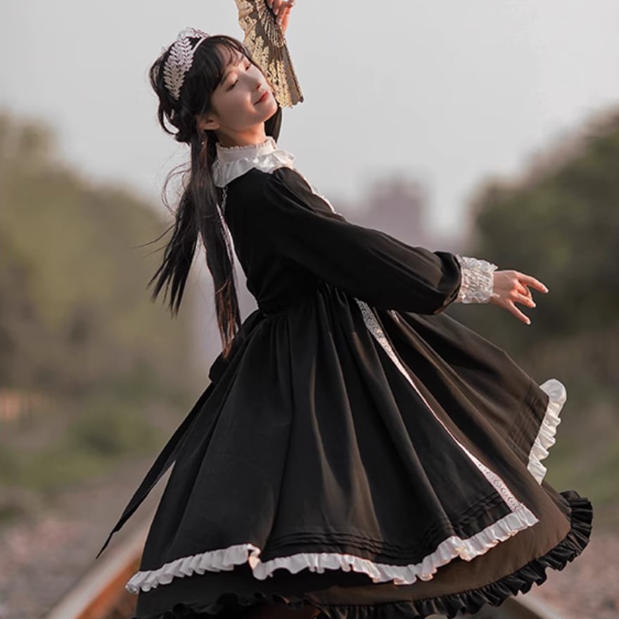 魔女 クラシカル 本格 コスプレ ロングスカート ブラック ドレス 黒