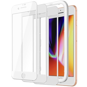 【人気】JETech iPhone 8 Plus/7 Plus (5.5インチ用) 全面保護フィルム 強化ガラスフィルム 白縁 ガイド枠付き ケースに干渉なし HDクリア 3枚セット (ホワイト)