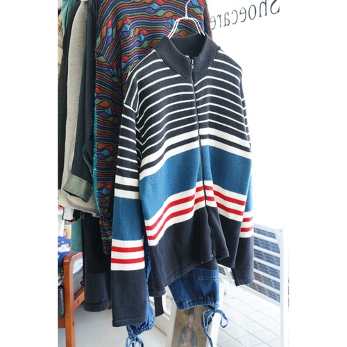 IZOD USA コットン ボーダー ジップニット（表記L・実寸L相当）｜NA492