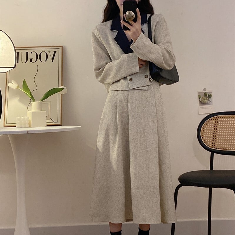 セットアップ レディース ジャケット スカート スーツ ロングスカート ロング丈 長袖 襟付き ワイド かわいい 大人可愛い シンプル カジュアル おしゃれ モード系 おとな ナチュラル こなれ感 ラフ キュート ガーリー ルーズ 個性的 抜け感 OL 学生 通学 デート お出かけ お呼ばれ 食事会 女子会 休日 リゾート 旅行 散歩 カフェ巡り 街歩き グレー 灰色 春 秋 上下セット 2点セット 2ピース 10代 20代 30代 韓国 韓国系 着回し 普段使い 体型カバー 楽ちん 送料無料 S M L