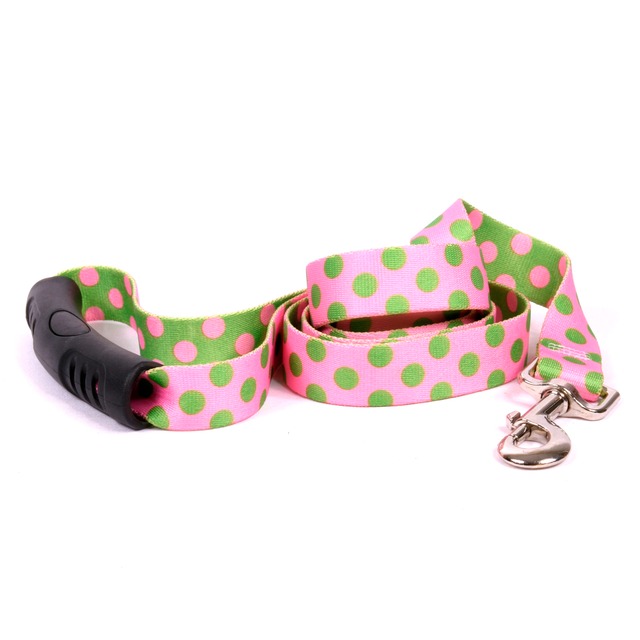 2 インチ Pink & Green Polka Dot　首輪＋リードセット Lサイズ - Yellow Dog Design
