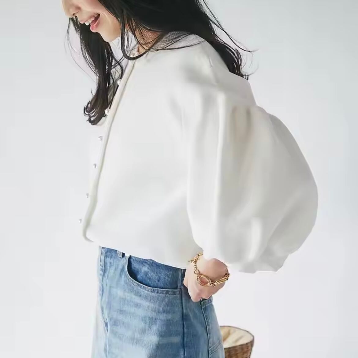 lantern sleeve knit cardigan