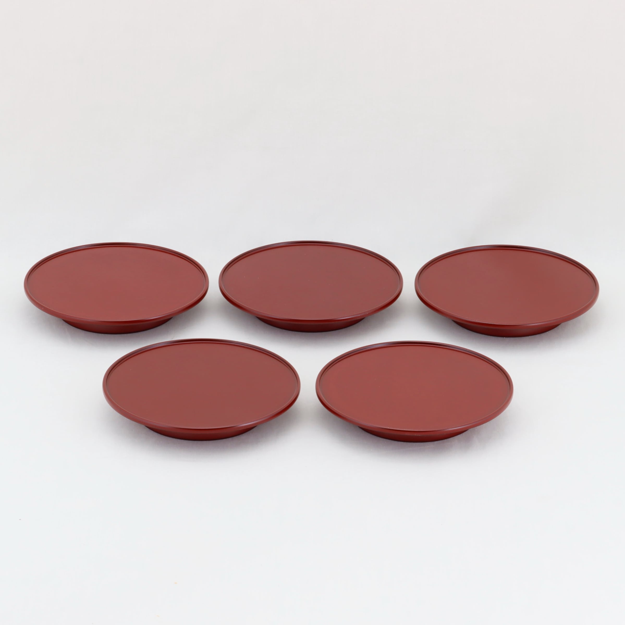 1563 輪島塗 銘々皿／高台形／本朱塗無地／五枚組 | 輪島塗 加藤漆器店