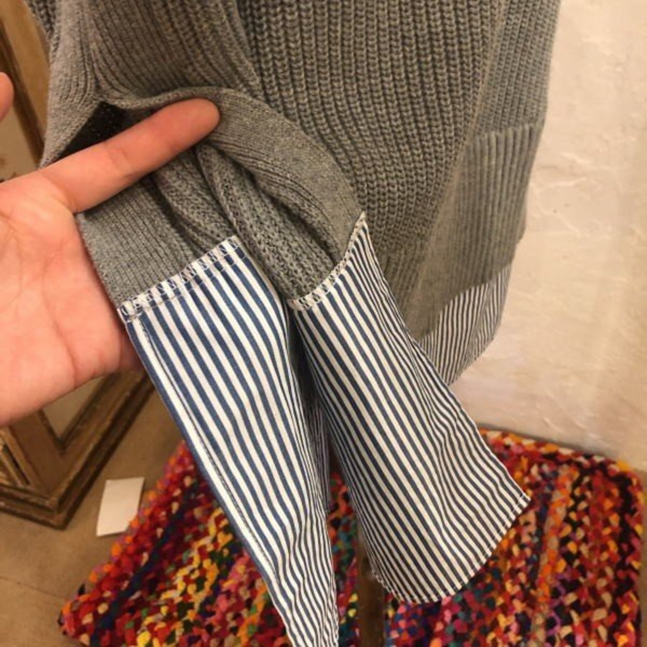 UNIVERSAL TISSU　コットン畦ニットコンボワンピース　TOPグレー×ストライプ 【送料無料】【SALE】