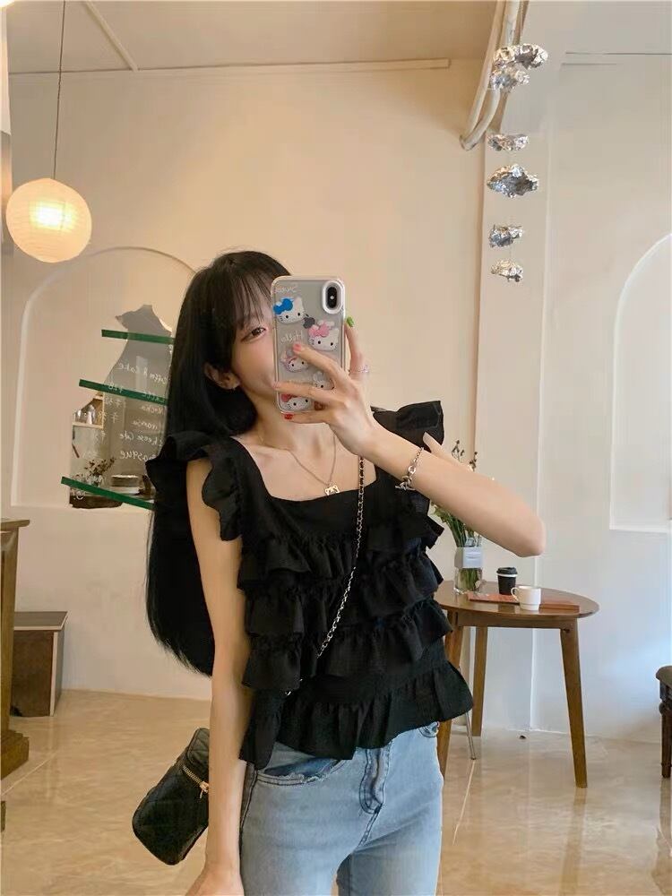 【新品未使用】Bibiy. フリルノースリーブトップス 美人百花掲載》フリルドッキングノースリーブトップス【接触冷感/UV