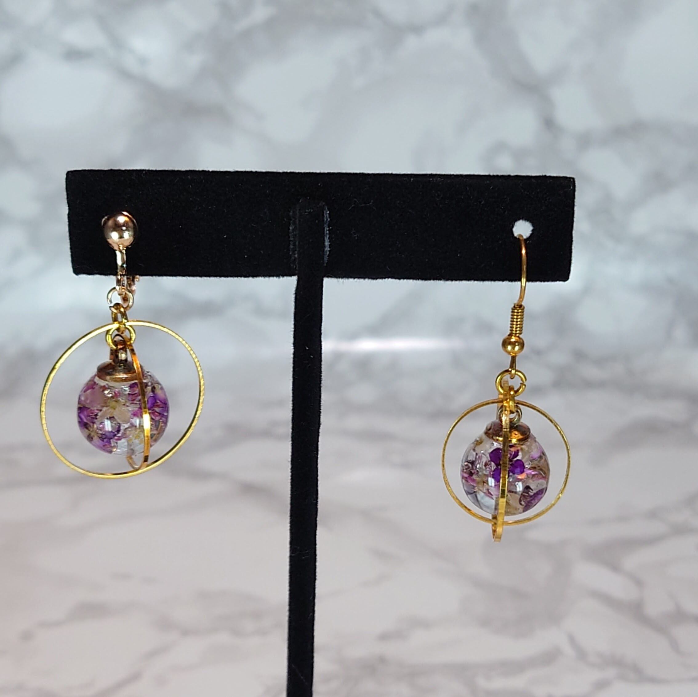 レジン ピアス アイスブルー シルバー ドライフラワー 1粒タイプ 不