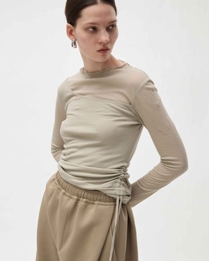 Side Drawstring Sheer Long Sleeve Top