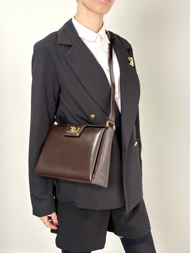 GUCCI グッチ ハンドバッグ ブラウン ターンロック レザー vintage ヴィンテージ オールド ud4z3y