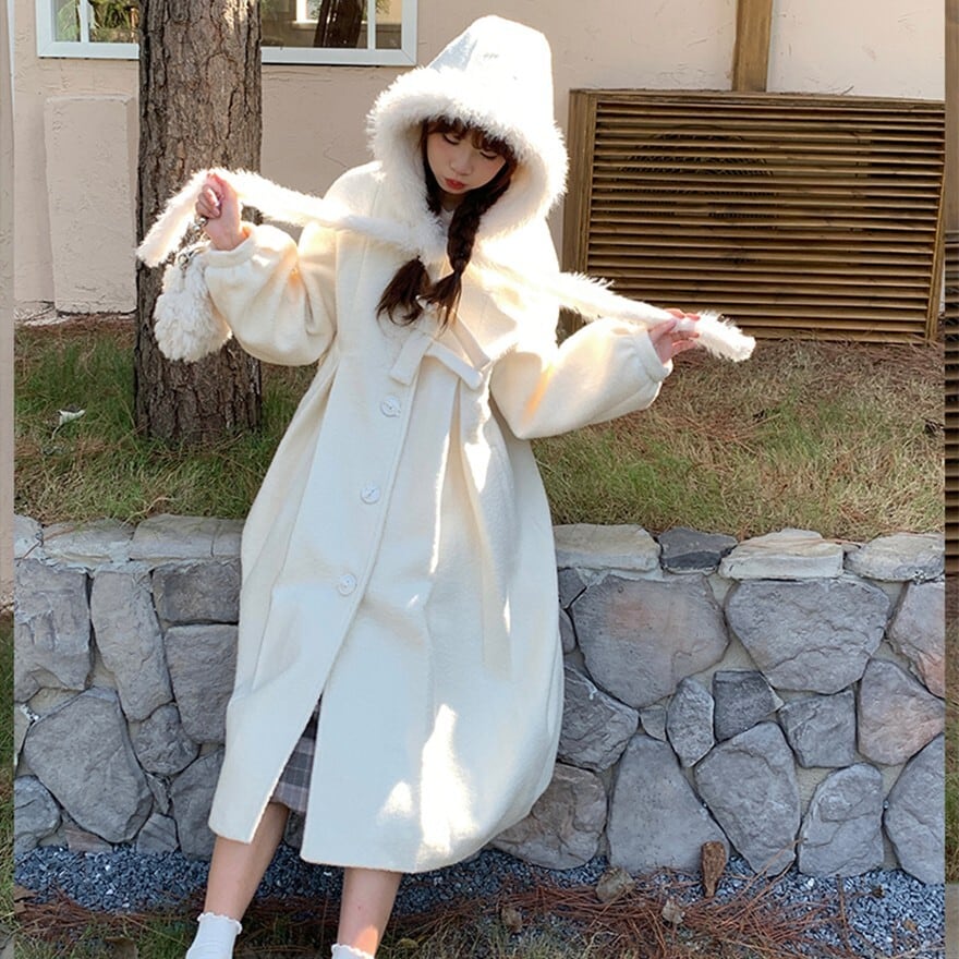 ホワイトロリィタ コート フェイクファー 秋冬服 通学 通勤 普段着使い