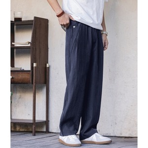 straight loose elastic-waistband pants A1499